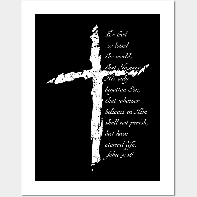 John 3:16 Christian Cross Salvation Bible Verse Wall Art by hobrath